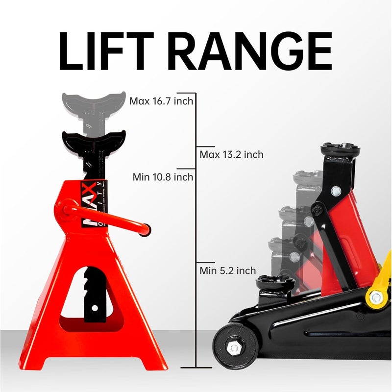 Maxority 2-Ton (4400 lbs) Hydraulic Low Profile Trolley Garage Service/Floor Jack with Blow Mold Carrying Storage Case and 1 Pair 2 Ton Jack Stands for Home and Workshop Vehicle Maintenance - Image 3